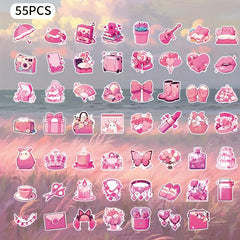 55 Girly Pink PVC Stickers Cartoon Designs Self Adhesive Vinyl Decals