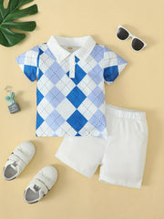Plaid Polo Shirt & Shorts Set Boy Summer Clothes Kids Clothing