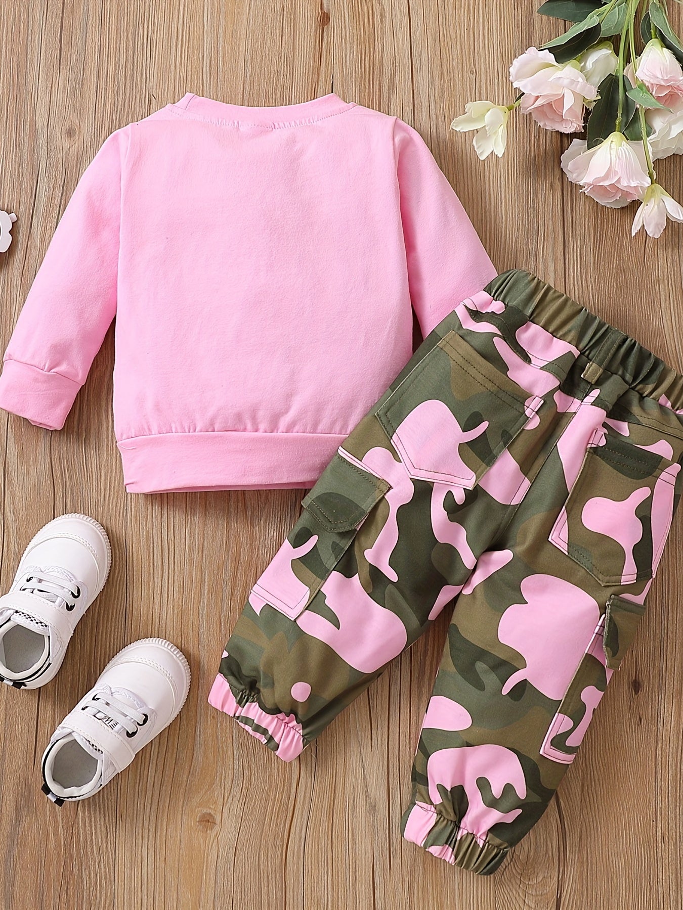 Toddler Girl Blessed Sweatshirt Top Camo Cargo Pants 2pcs Set