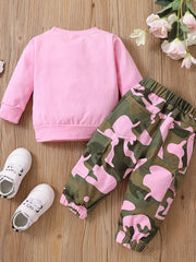 Toddler Girl Blessed Sweatshirt Top Camo Cargo Pants 2pcs Set