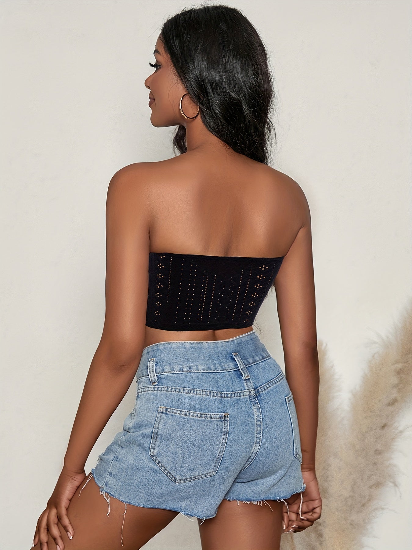 Women's Eyelet Tube Top Bandeau Crop Top