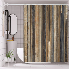 Wooden Pattern Shower Curtain Bathroom Waterproof Machine Washable