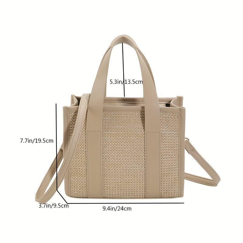Straw Woven Tote Crossbody Bag for Travel Beach