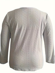 Casual Eyelet Embroidery Button-Up Long Sleeve Blouse