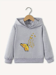 Girls' Butterfly Pattern Casual Hooded Sweatshirt