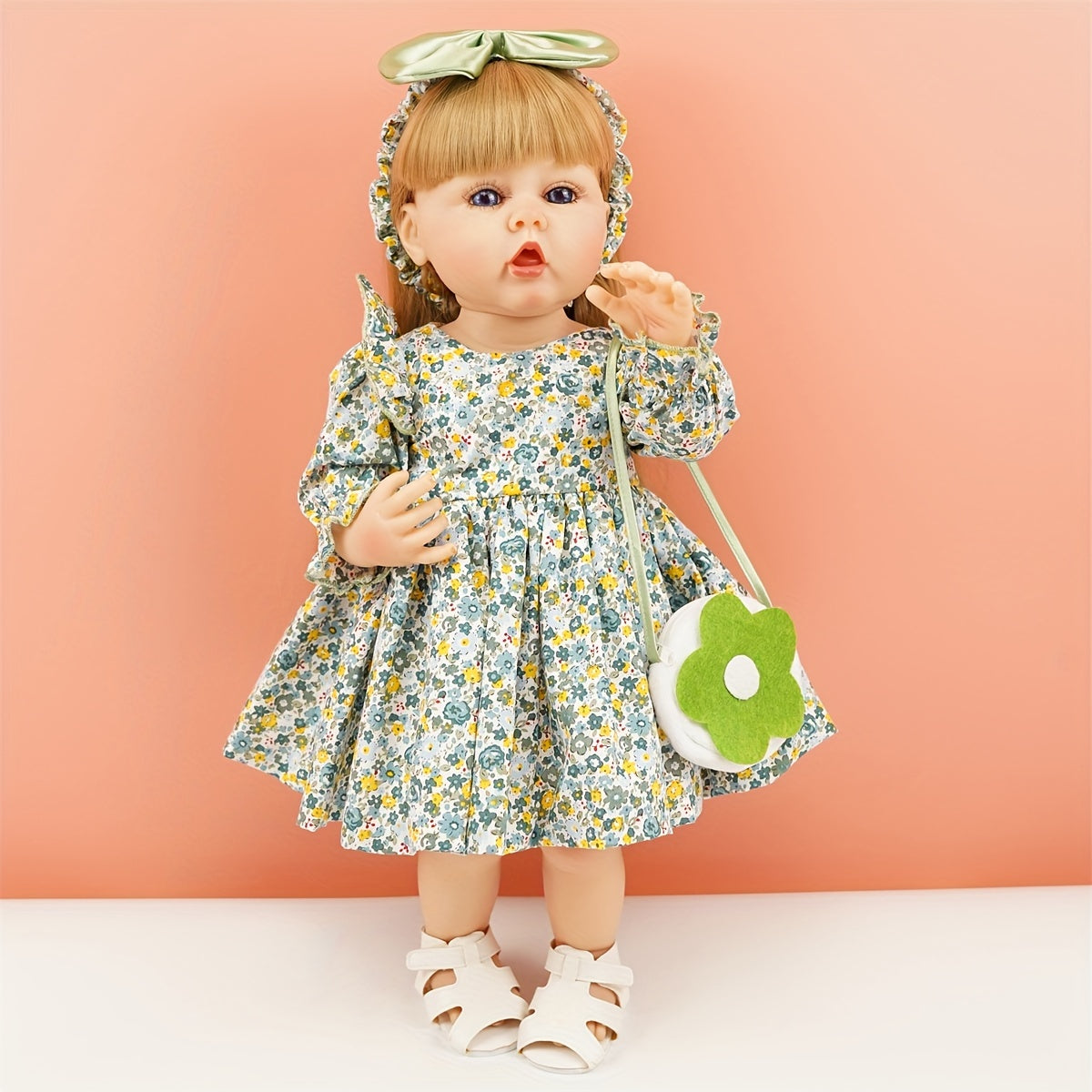 22" Blonde Princess Doll with Hairstyle Options & Green Floral Dress