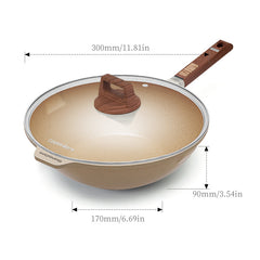 Maifan Stone Aluminum Non Stick Wok With Lid No Fume Household Gift