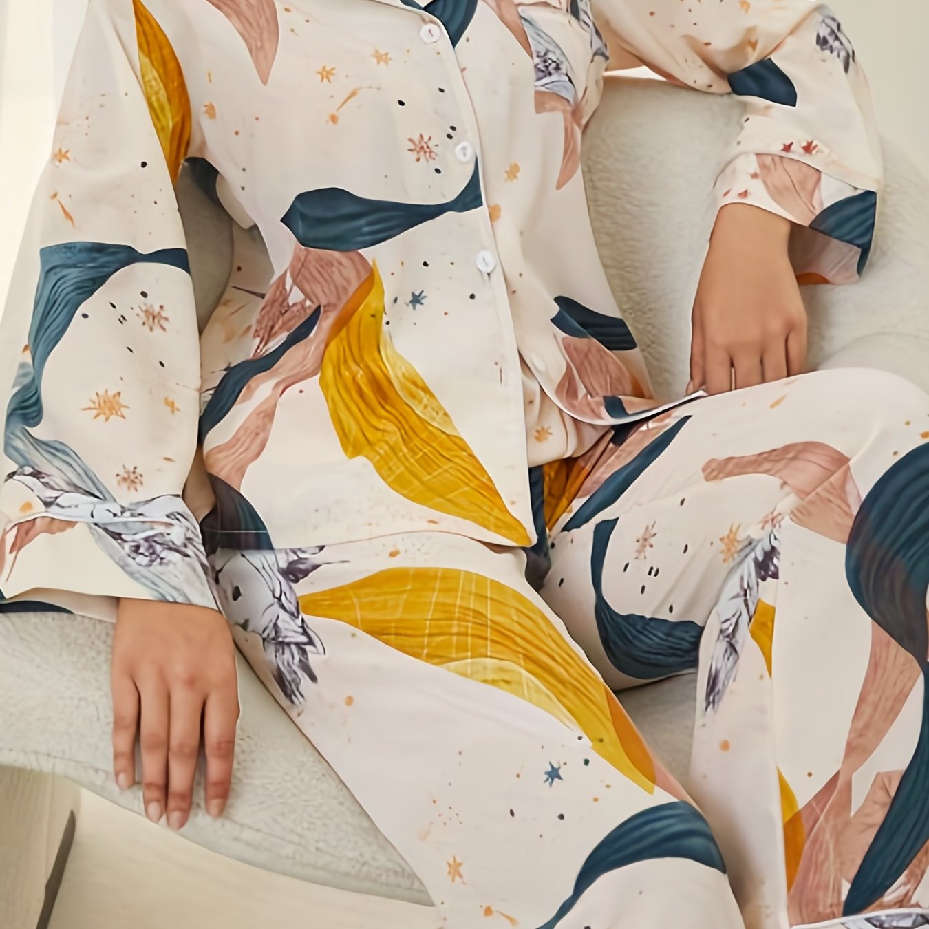 Floral Print Pajama Set Long Sleeve Top & Pants Women's Sleepwear