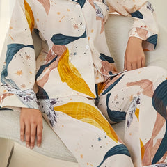 Floral Print Pajama Set Long Sleeve Top & Pants Women's Sleepwear