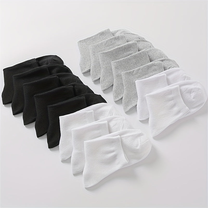 15 Pairs Solid Crew Socks for Women