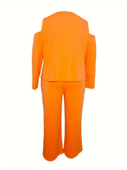 Solid Cold Shoulder Long Sleeve Top & Pants Set
