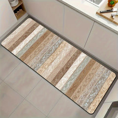 Minimalist Area Rug Wooden Striped Pattern Washable Mat for Bedroom Living Room