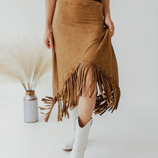 Tassel High Waist Midi Skirt Vintage Style Women's Clothing