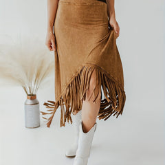 Tassel High Waist Midi Skirt Vintage Style Women's Clothing