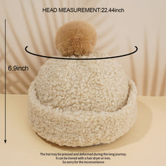 Fleece Beanie Pom Pom Winter Warm Lamb Woolen Hat Women's Plush Teddy Curly Hat