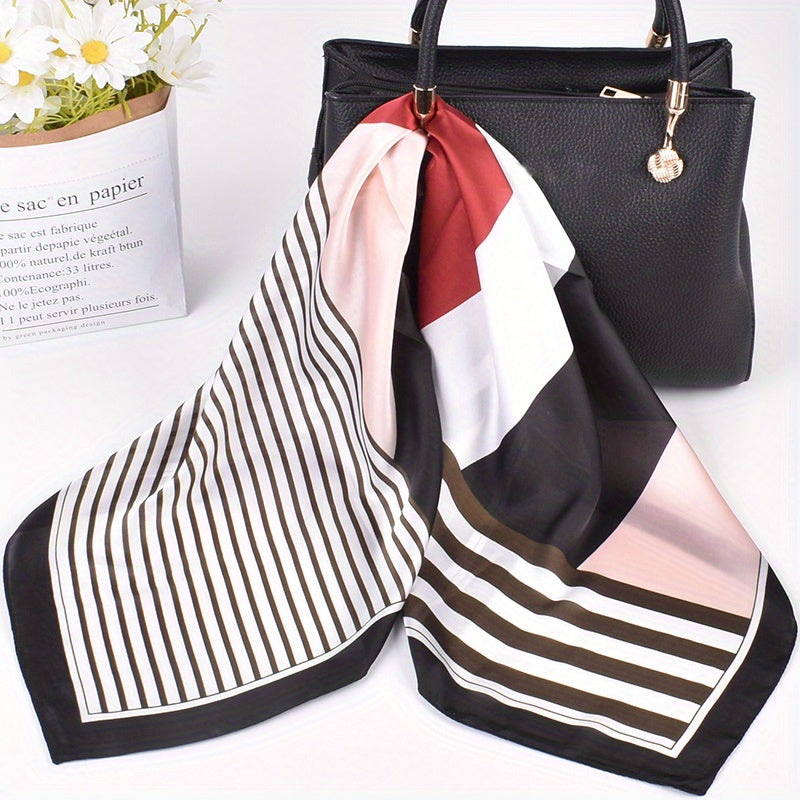 Geometric Stripe Print Bandana Silk Square Scarf Satin Shawl Neckerchief