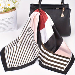 Geometric Stripe Print Bandana Silk Square Scarf Satin Shawl Neckerchief