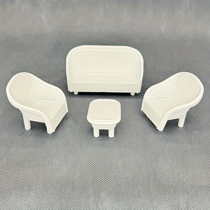 Dollhouse Furniture Set: Armchair, Ottoman, Coffee Table Mini Doll House Toy
