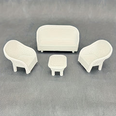 Dollhouse Furniture Set: Armchair, Ottoman, Coffee Table Mini Doll House Toy