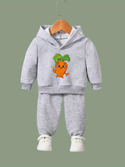 Cartoon Carrot Print Hoodies Pants Set For Spring Fall