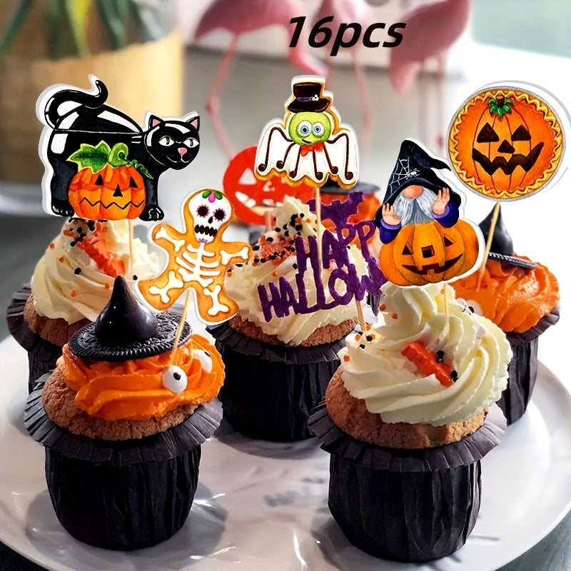 16pcs Halloween Topper Pumpkin Ghost Cake Topper Party Supplies