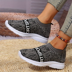 Women's Letter Printed Slip On Sneakers Lightweight Outdoor Casual Shoes