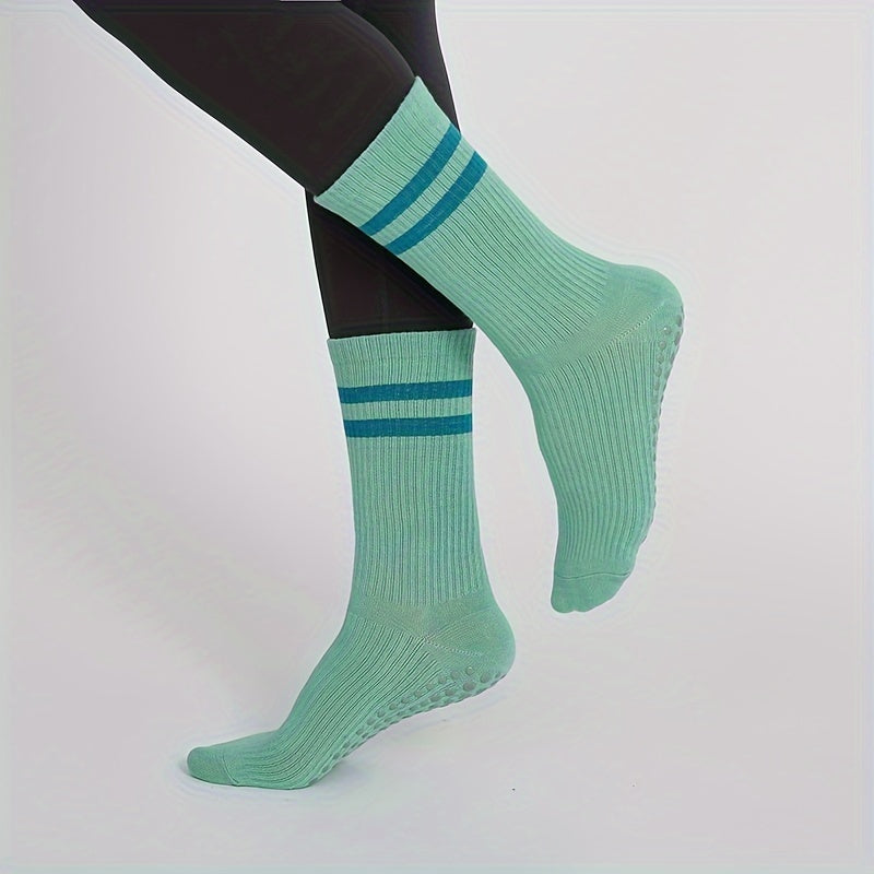 Mid Calf Yoga Socks Sweat Absorption Anti-Skid Sports Pilates Ballet Barre