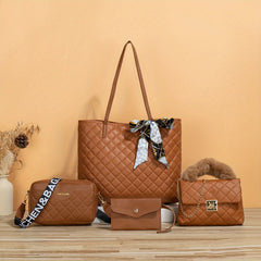 4-Piece Quilted Bag Set: Tote, Chain Bag, Purse, Crossbody w/ Scarf