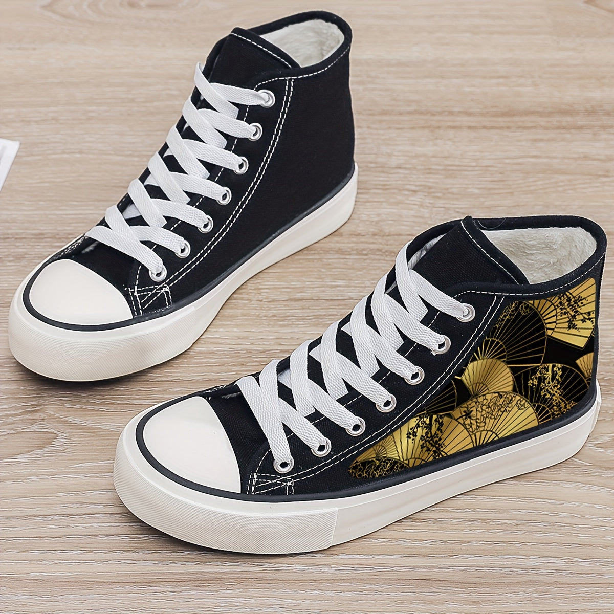Girls' High Top Golden Pattern Skate Shoes Warm Plush Lining