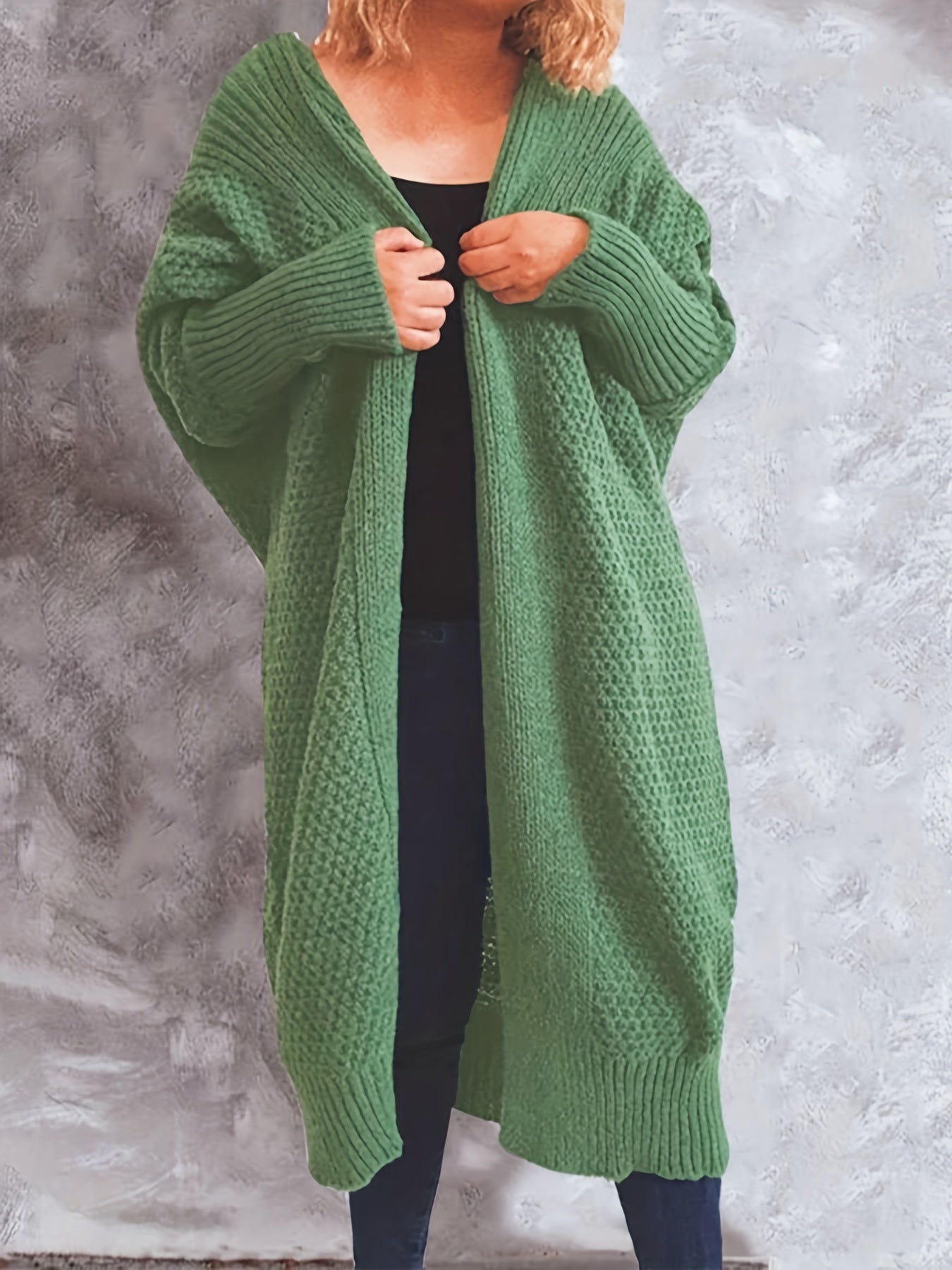 Solid Hooded Batwing Sleeve Cardigan
