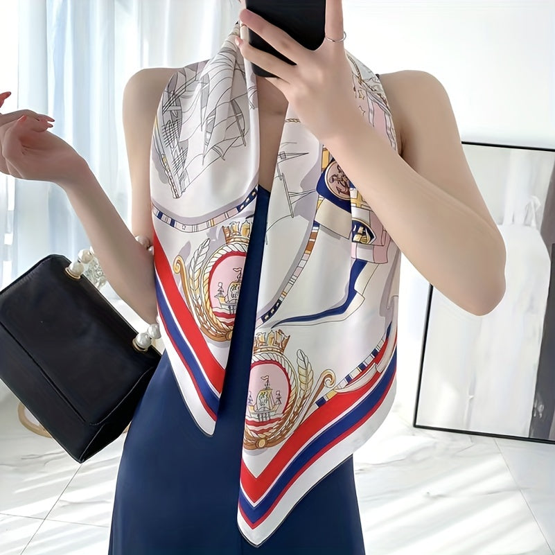 Classic Sailboat Print Satin Bandana Square Scarf