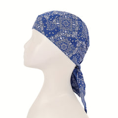 Unisex Paisley Pattern Head Wrap Pirate Hat with Small Flower Pattern