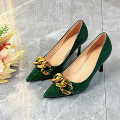 Chain Decor Stiletto Heels Pointed Toe Party Pumps Dress Heels