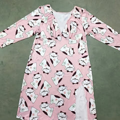 Cartoon Cat Print Long Sleeve Nightdress