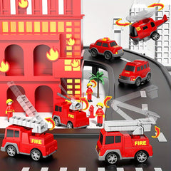 Fire Truck Set: 5 Large Double Decker, 4 Small Extinguishers, 1 Urban Vehicle