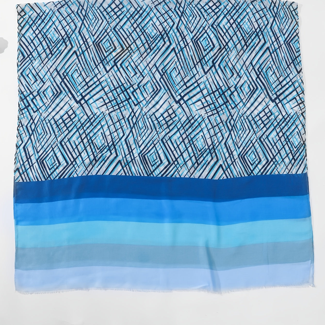Casual Thin Scarf Frayed Edge Shawl Block Strip Print Sunscreen Head Wrap