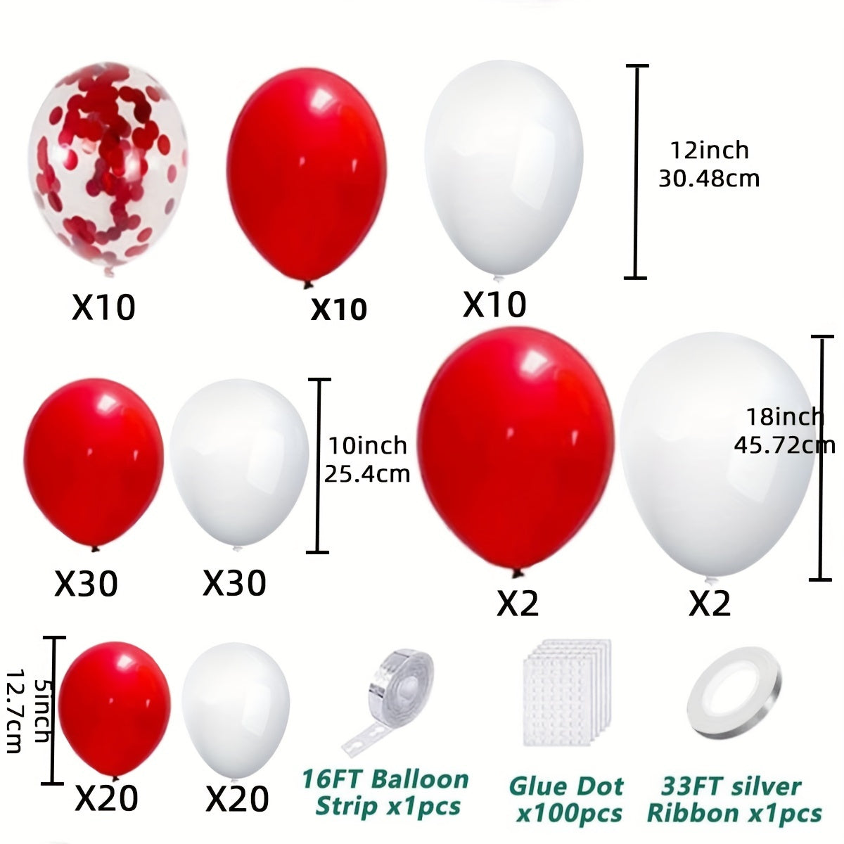 134pcs Red Balloon Garland Set, Variety of Sizes 4-12in, Matte Latex Balloons