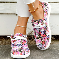 Floral & Skull Canvas Shoes Lace Up Low Top Halloween Sneakers