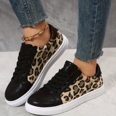 Leopard Print Skate Shoes Lace Up Low Top Sneakers
