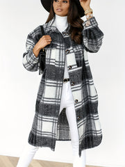 Women's Plaid Brushed Mid Length Loose Jacket