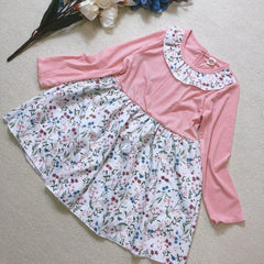 Floral Ruffle Collar Long Sleeve Dress For Girls