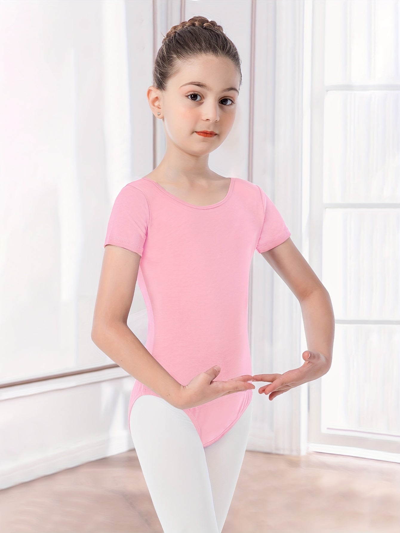 95 Cotton Girls Short Sleeve Dance Suit Slim Ballet Leotard