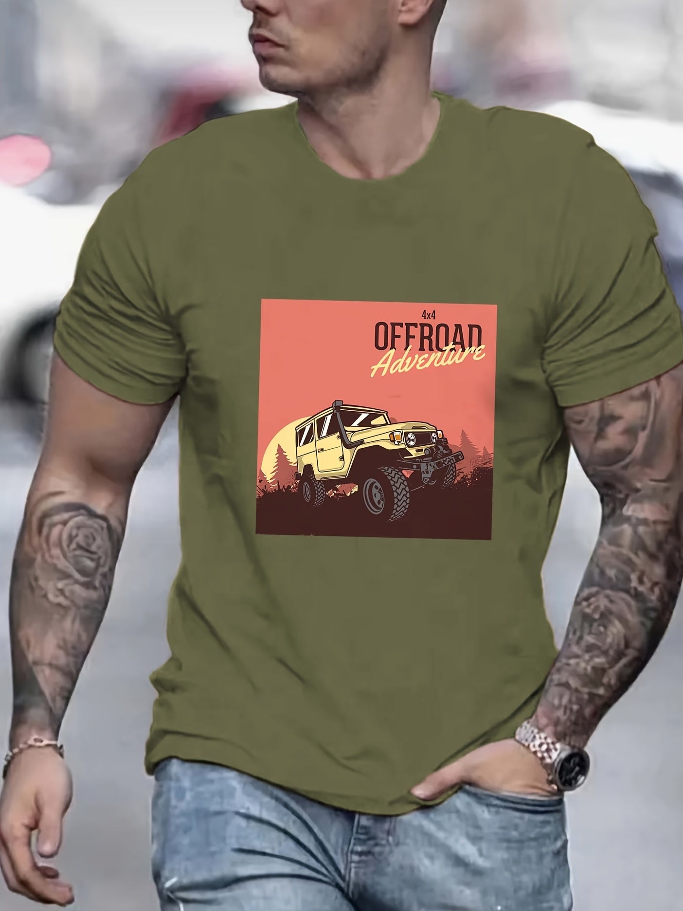Men's Retro Car Print Graphic T-shirt for Summer