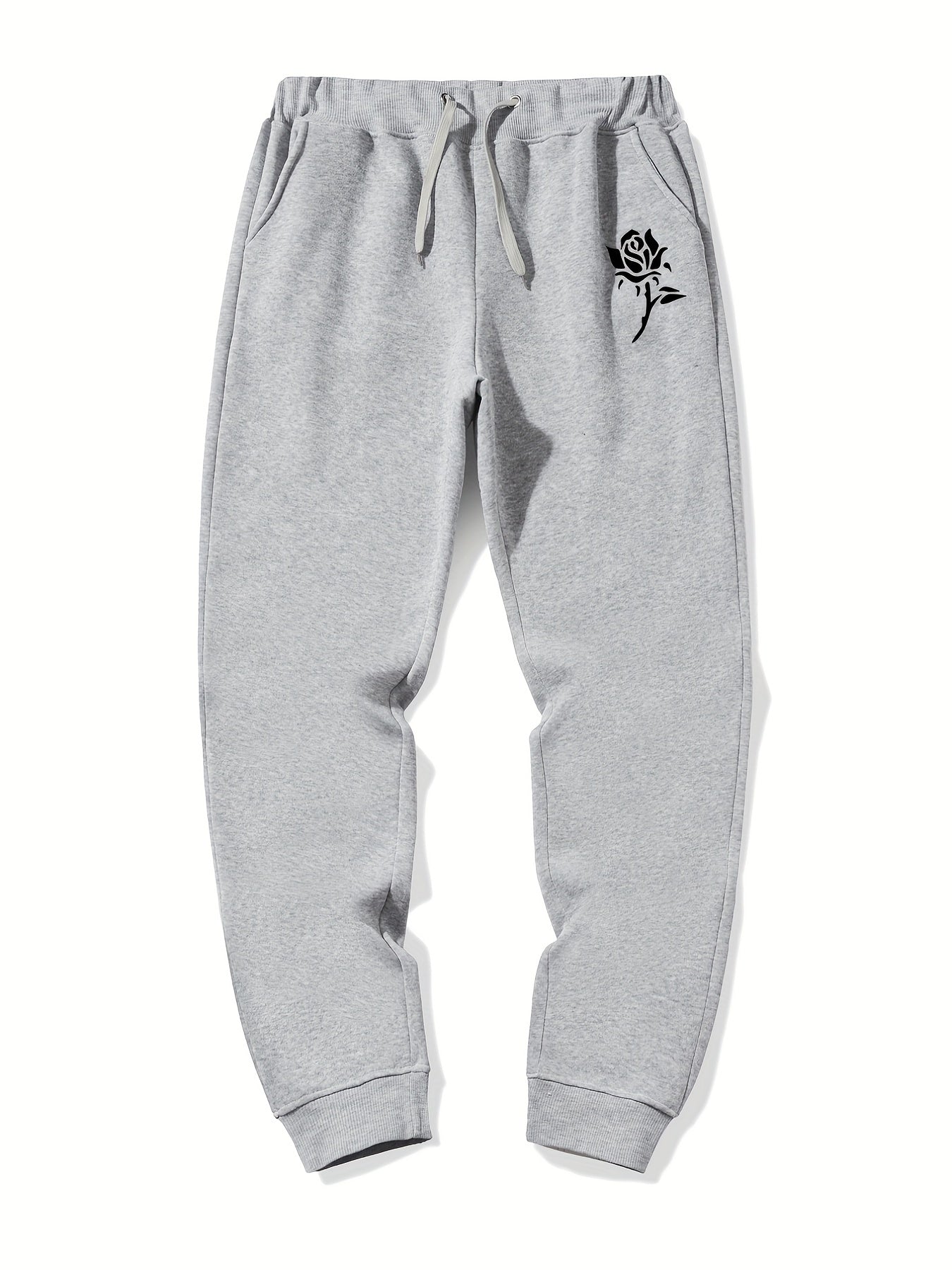 Men's Rose Print Drawstring Sweatpants Casual Jogger Pants