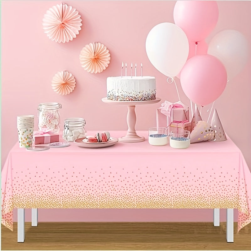 Pink & Gold Confetti Polka Dot Plastic Tablecloth for Parties