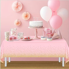 Pink & Gold Confetti Polka Dot Plastic Tablecloth for Parties