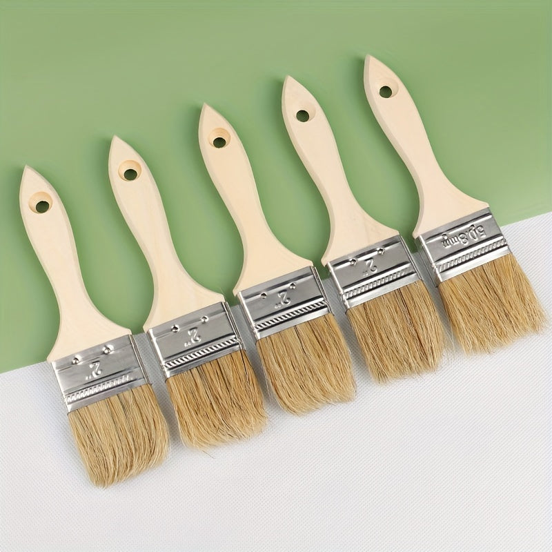 6pcs Boiled Bristle Brush Wooden Handle Paint Brush Long Hair Thickened