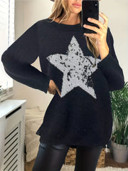 Casual Star Print Round Neck Tunic Sweater