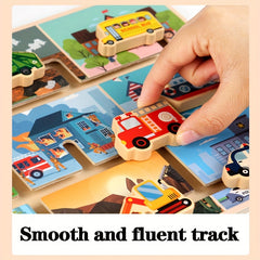 Educational Toy: Wood Track Game with Vehicles & City Scene for Toddlers