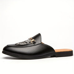 Leopard Embroidered Flat Mules with Metal Buckle, Anti-skid Slides Shoes